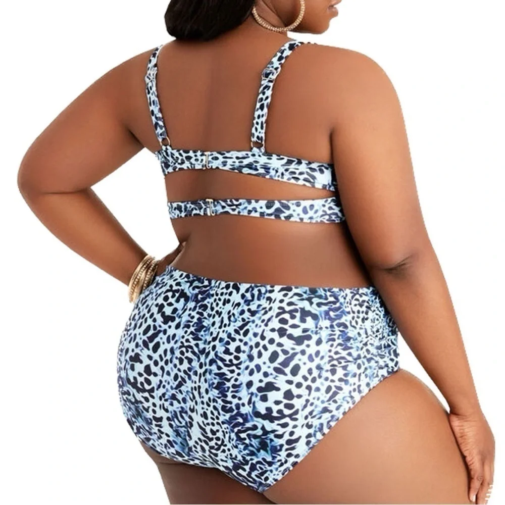 Nicole Miller 22/24W (3X) 2-Piece High Rise Blue Leopard Bikini (SW75.16)
